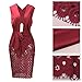 Women Bodycon Lace Dress Sexy V Neck Halter Strap Sleeveless Backless Bandage Cocktail Evening Mini Pencil Party Suit Burgundy