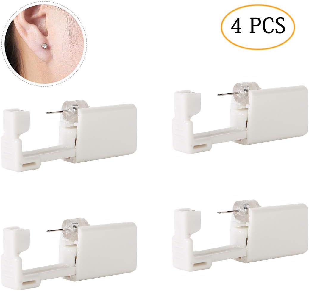 4 Pcs Disposable Self Ear Piercing Gun Kit,Ear Piercing Units Tool with Earring Studs