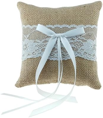 Vintage Jewelry DIY Wedding Party Bridal Ring Pillow Cushion Bearer for Beach Wedding/Wedding ceremony with Flower Adornment and Ribbon Bow 6x6ich/1515cm (Lace)