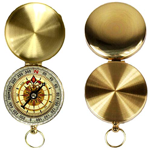 Cozylkx Brass Pocket Watch Compass Luminous Portable Compass Navigational Tool for Hiking Camping