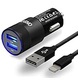 ONSON Car Charger,24W 4.8A Rapid Dual Port USB Car Charger Adapter +3FT Apple Lightning Cable Charging Cord for iPhone 7/7 Plus,6/6S/6 Plus/6S Plus,5S/5,iPad,iPod Nano 7(Black)