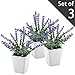 MyGift Small Purple Artificial Plants & Flowers with White Ceramic Mini Planter Pots, Set of 3