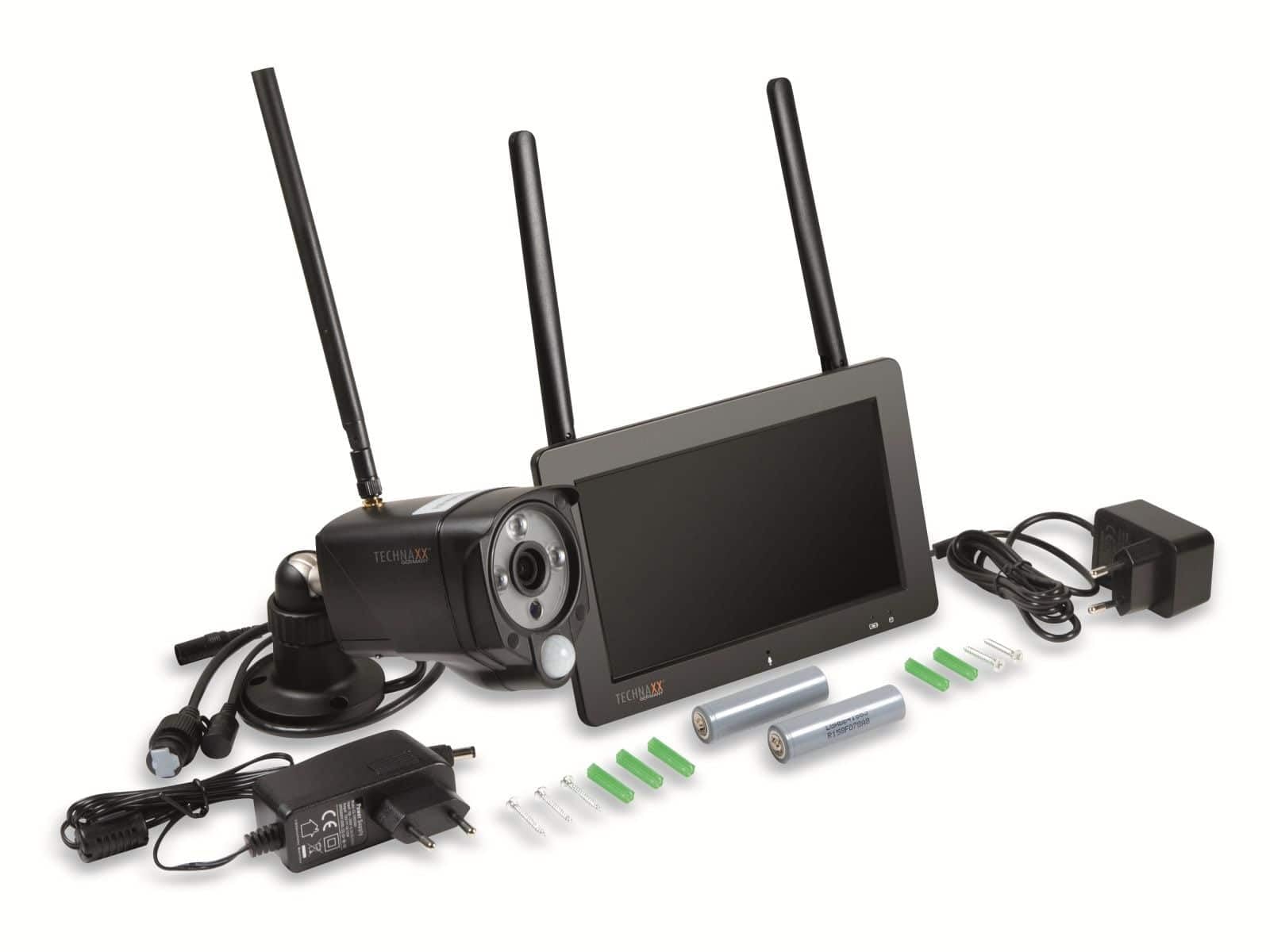 Technaxx Germany Security Surveillance Camera Set Wireless FullHD Touchscreen 7 inch Monitor PIR Day & Night Vision Alarm Function Push Notifications Support Build-in Microphone TX-128