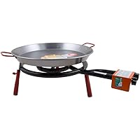 Garcima Valencia Paella Pan Set with Burner, 18 Inch Carbon Steel Outdoor Pan and Mini Legs Imported from Spain (12…