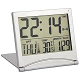 TRIXES Silver Digital LCD Desk Top Temperature Alarm Clock