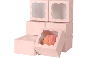 PFAMKEER 150pcs Pink Small Cake Box,4x4x2.5 Inch Bakery Boxes with Window,gift boxes bulk for Mini Cake Pastry Dessert Strawberries Chocolates Cupcakes with Stickers