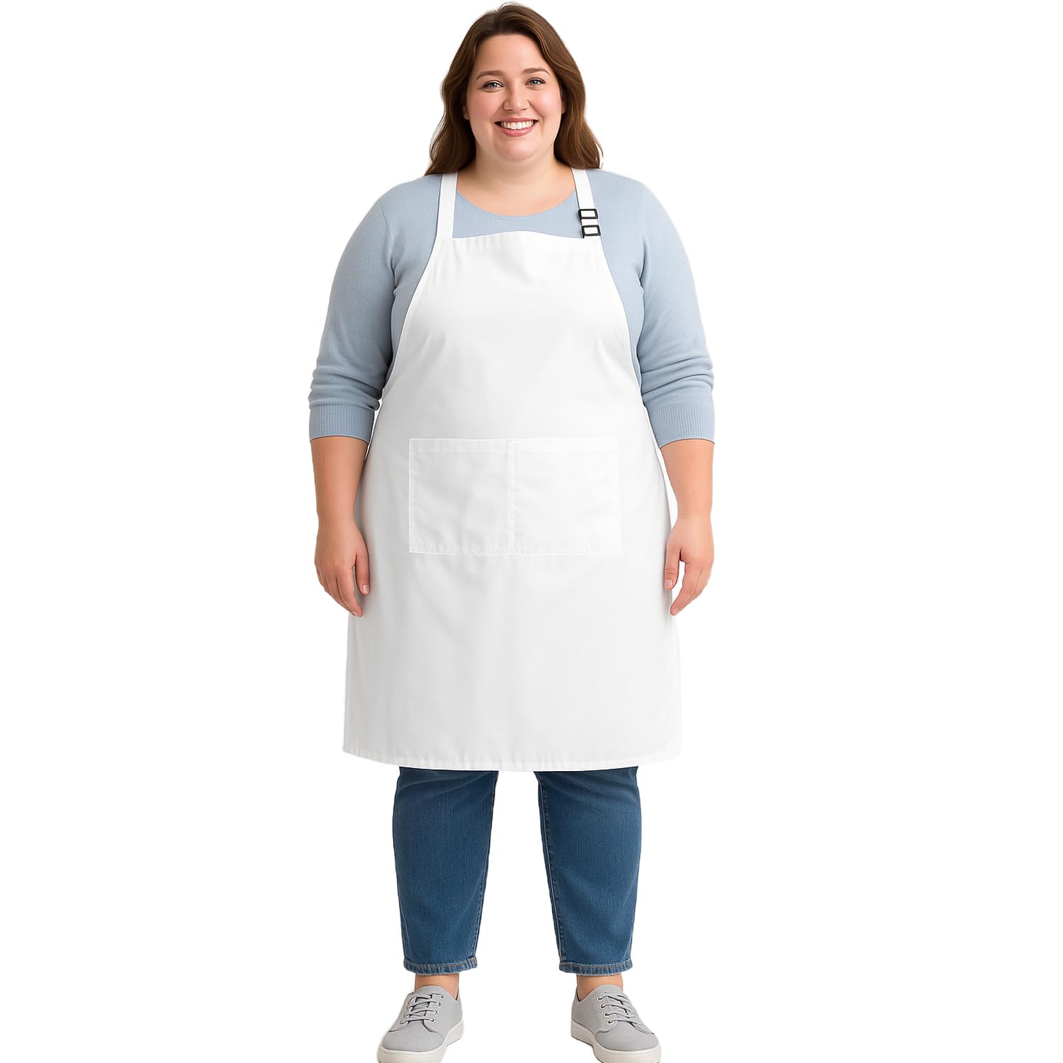 Urby Kitchen Cooking Aprons for Women with Pockets Plus Size, Ideal For XL XXL or Waist W38+. Extra Large and Long Also Fits Big and Tall Men, or Use As Full Coverage Apron. (White)
