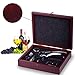 Wine Opener Set with Wine Stoppers, Drip Ring, Foil Cutter and Extra Corkscrew – Premium 6-Piece Gift Set in Elegant Cherry Wood Case