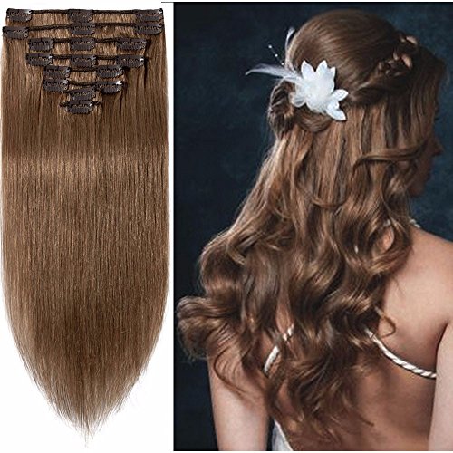 Standard Weft 20 Inch 105g Clip in 100% Real Remy Human Hair Extensions 8 Pieces 18 Clips #6 Light Brown
