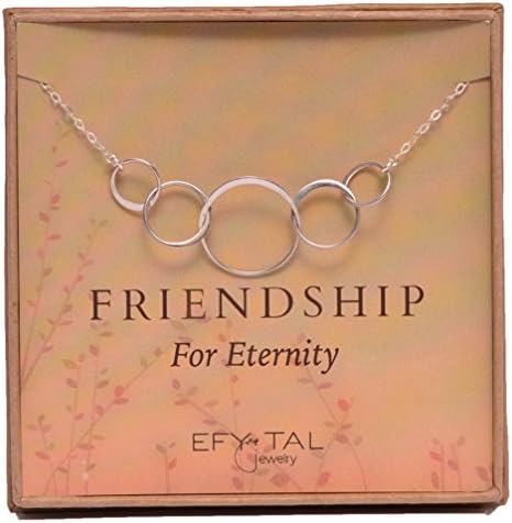 EFYTALBest Friends Necklace, 925 Sterling Silver 5 Circle Necklace for Five Friends, Interlocking Infinity Circles Friendship Gift for Friend Group, Bridesmaid Gifts