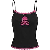 SHENHE Women's Skull Embroidered Cami Top Y2k Gothic Lace Trim Bow Grunge Crop Tops