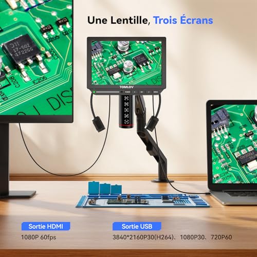 TOMLOV TM4K-AF Flex 4K HDMI Autofocus Digital Microscope 8" IPS Screen with Flexible Arm, Professional 2000X Magnifier for Parts and Soldering, Soldering Mat, Side Lights, 64GB Card