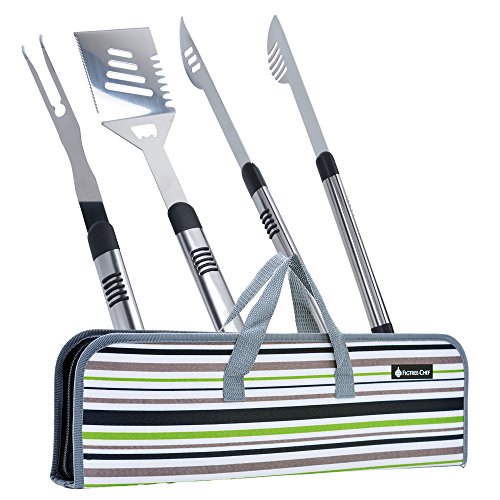 Figtree-Chef Long BBQ Tools - Grill Accessories Set Includes Spatula Fork and Tongs with Case