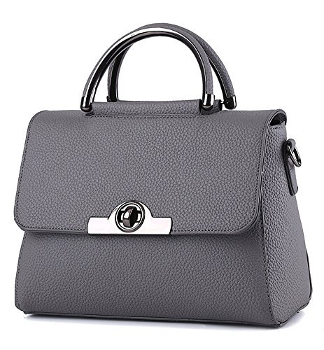 PhiFA Women's Leather Box Satchels Shoulder Bags Deep Grey