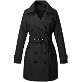 Bellivera Women's Double-Breasted Classic Lapel Slim Windproof Trench Coat with Belt (Crop Length)