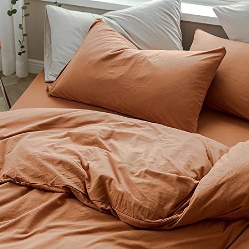 LifeTB Caramel Pumpkin Duvet Cover Queen Jersey Knit Cotton Duvet Cover Terracotta Bedding Set