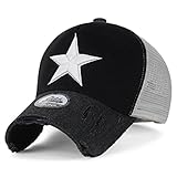 ililily Star Embroidery tri-tone Trucker Hat Adjustable Cotton Baseball Cap , Black