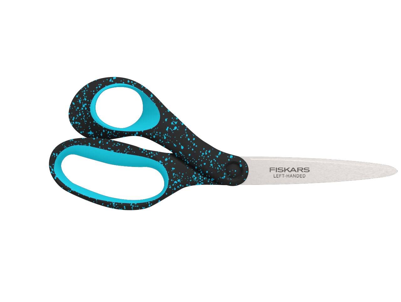 Fiskars scissors for teenagers aged 15-18, left-handed, total length: 20 cm, stainless steel/plastic, black/turquoise speckles, 1067869