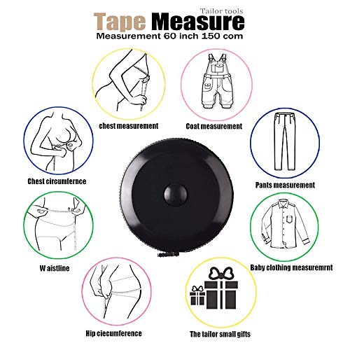 3 Pack Tape Measure 150 cm 60 Inch Push Button Tape Body Measuring Soft Retractable for Sewing Double-Sided Tailor Cloth Ruler (Black) by BUSHIBU - Thumbnail 2