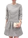 Magentoo(TM) Women Houndstooth 3/4 Sleeves Top w A-lined Skirt Sets Beige Black S