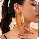 Chunky Hoop Gold Earrings for Women Vintage Big Exaggeration Earring Statement Minimalist Geometry Earrings 80MM Classic Fashion Party Wedding Festival Jewelry