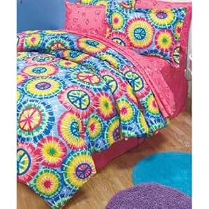 Amazon.com: 7pc Girl Tie Dye Peace Sign Full Comforter Set