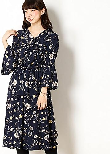 Amazon アルシーヴ Archives 花柄フレア袖ワンピース ネイビー M ワンピース チュニック 通販