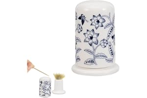 Elegant Ceramic Toothpick Holder by HIDOSNG - Blue and White Porcelain Toothpick Box for Decorative Matches, Cotton Swabs | S