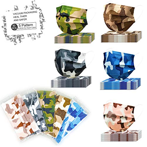 Camo Face Mask, Disposable Face Mask Breathable for Adult Men Women, 3ply Printed Mask Individually Wrapped 50 Pack