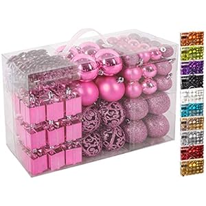 Brubaker 101-delige set kerstballen met boompiek roze kerstboomversiering