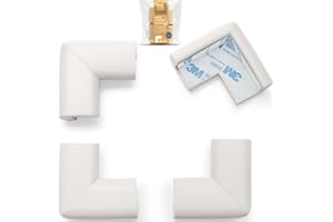 Roving Cove Corner Protector for Baby (4 Large Corners), Hefty-Fit Heavy-Duty Soft Rubber Foam Furniture Corner Bumper Guards, 3M Adhesive Pre-Taped, Oyster White (Off White)