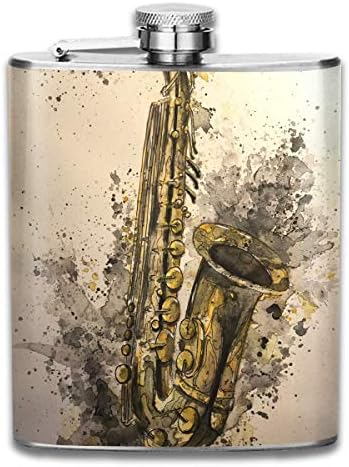 FGRYGF Art Music Jazz Saxophone Fashion Portable Stainless Steel Hip Flask Whiskey Bottle for Men and Women 7 Oz