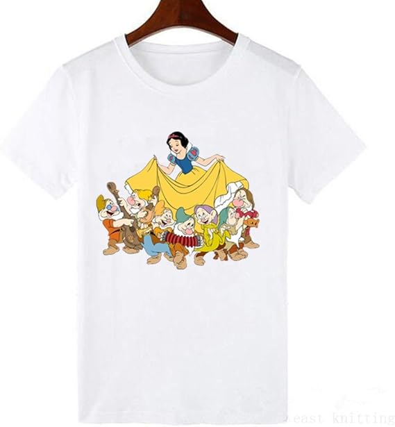 Amazon Co Jp 白雪姫かわいい7人の小人ルースラウンドネックtシャツの漫画プリント半袖tシャツ夏のファッションは女性服トップス Wtq0140ホワイト Xl 服 ファッション小物