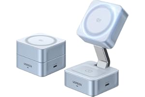 UGREEN MagFlow 25W Qi2.2 Wireless Charging Station, 2-in-1 Cube Magsafe Portable Charger, Magsafe Charger Stand Compatible wi