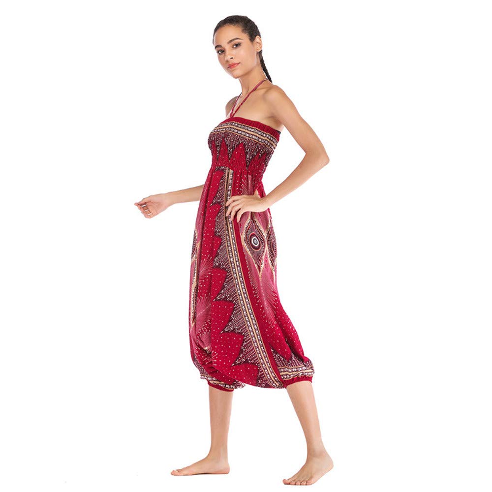 KEEYSUN Men Women Harem Trousers Boho Festival Hippy Smock High Waist Yoga Pants Wine