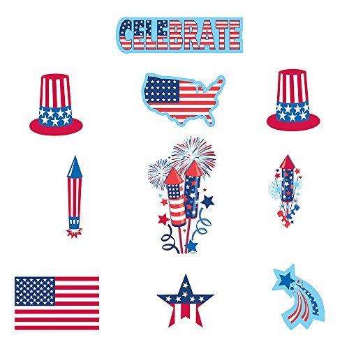 30 Piece Bulk Pack 4th of July Paper Cutout Decorations Patriotic Red White And Blue Party Favor Supplies Accessories For Indoor and Outdoor Use