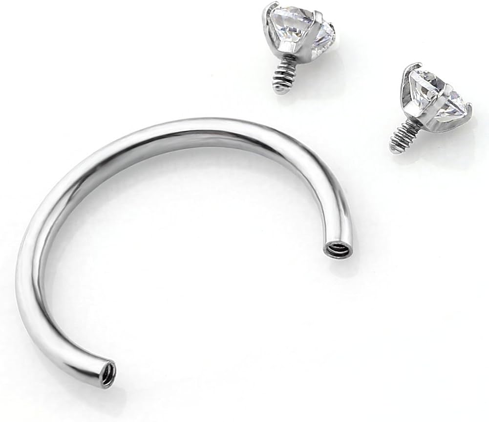 PiercingJak 2pcs 16G Clear Cubic Zirconia Stainless Steel Horseshoe Hoop Multi-functional Captive Ring for Nose Daith Lip Eyebrow Nipple Ear Cartilage Helix Septum - Image 3