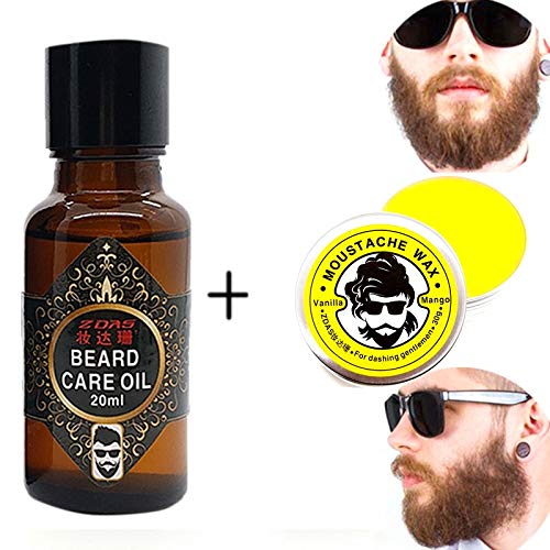 1 lot New Beard growth oil 20ml Beard wax 30g modeling Men Moustache grooming products natural accelerate facial hair conditioner care