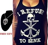 Perman Women Sexy Boat Anchor Skull Printing Vest Sleeveless Tank Tops Necklace