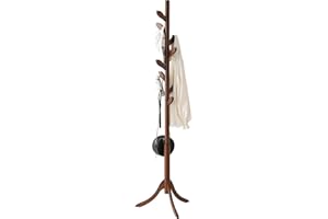 kiplant Coat Rack Stand, Bamboo Wood Coat Tree with 8 Hooks, Hallway Entryway Hat Hanger Organizer Standing for Bedroom, Office, Clothes, Jackets, Bags, Umbrellas