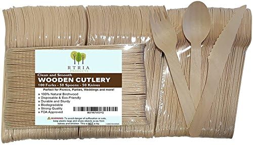 Wooden Cutlery Set of 200 Pieces. Wooden Utensils Perfect For Picnics, Parties, Weddings and Holidays. Smooth and Clean Wood Silverware Set of Forks, Spoons, Knives. USA SELLER!