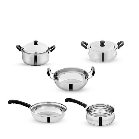 Pigeon Stainless Steel Cookware Set, 7-Pieces, Silver