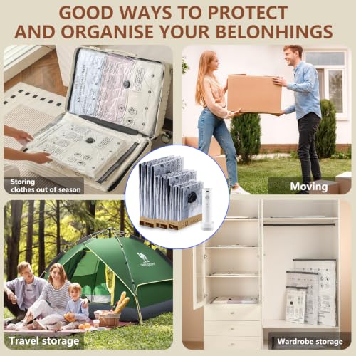 10 Vacuum Bags + Cordless Electric Pump – Multiple Sizes (3×60×80/3×50×70/4×40×60 Cm) Reusable PA+PE, Save 80% Space, Ideal for Travel & Daily Storage