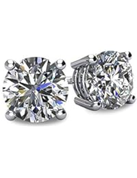 NANA 14k Gold Post & Sterling Silver 4 Prong Swarovski Pure Brilliance CZ Stud Earrings CZ 1.0 to 8.0ctw