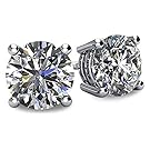 NANA 14k Gold Post & Sterling Silver 4 Prong CZ Stud Earrings -Platinum Plated-5.25mm-1.00cttw