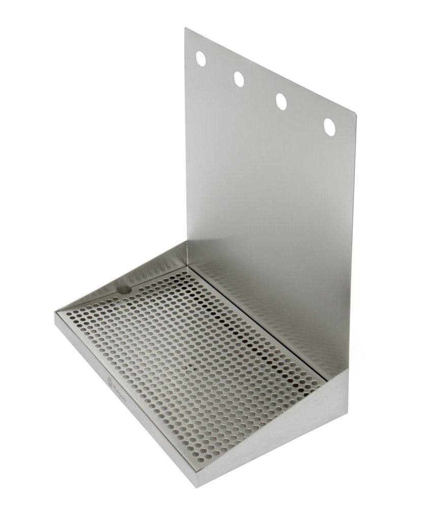 Kegco SEWM-1610-4 - 16" x 10" Wall Mount Drip Tray with Drain and Backsplash with 4 Shank Holes