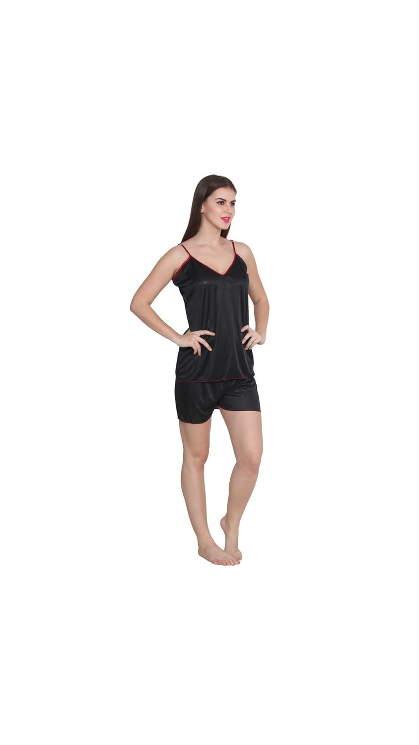 abacada's women satin top and shorts set free size black
