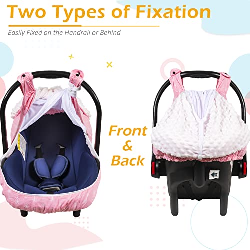 Carseat Canopy for Girl with Upgraded Extra Large Breathable Peep Window - Baby Car Seat Cover with Soft Stretchy Minky Material Inside for Lots of Different Weather(Pink Arrow）