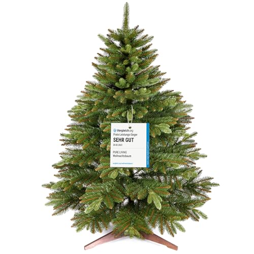 Premium Weihnachtsbaum künstlich 120cm - TESTSIEGER 10 Jahre GARANTIE - Naturgetreu, dichte Zweige, Künstlicher Weihnachtsbaum mit Holzständer, Christmas Tree T
