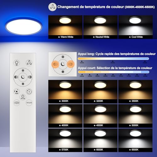 DetarZinLED 2 x Extra Flat LED Ceiling Light 30 cm with Remote Control, 24 W 2700 LM Dimmable CCT Round Ceiling Lamp, RGB Colour Changing Chandelier Children's Bedroom Night Light, IP44 Waterproof Bathroom